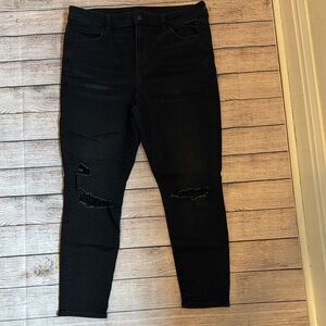 American Eagle Black Distressed Women Jean Jeggings 16 short